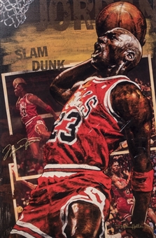 Michael Jordan Signed "Slam Dunk" Giclee by Stephen Holland on 27x41 Canvas (Slam Dunk 1/2) (UDA)